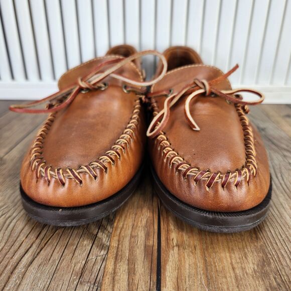 Polo Ralph Lauren Tucker Leather Moccasins Mens 10 D Brown Whipstitch Boat Shoes - Picture 2 of 10
